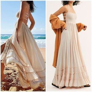 R.Vivimos White Boho Maxi Dress Size S US 4 6 New Ruffle Tiered Cottagecore